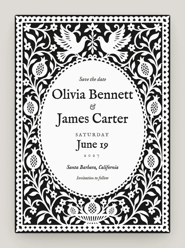 Papercut digital save the date in Black & White