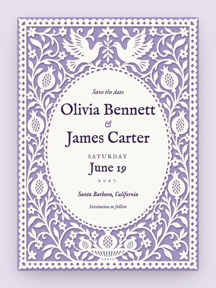 Papercut digital save the date in Lavender