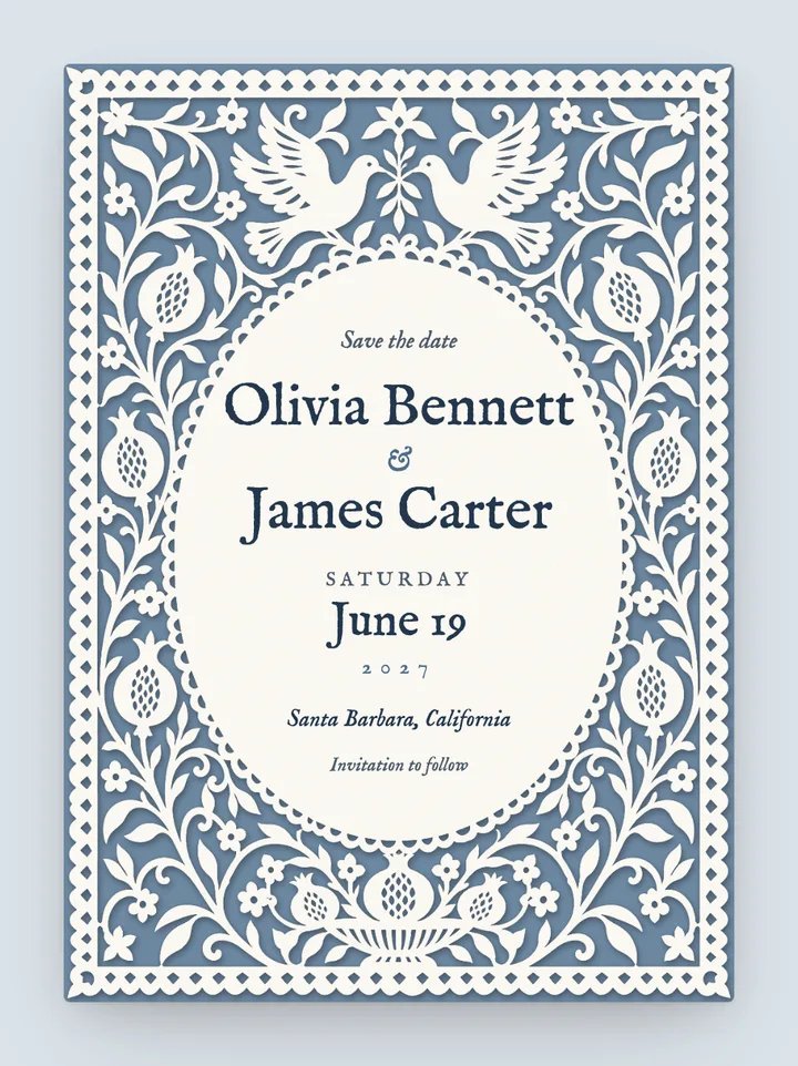 Papercut digital save the date in Dusty Blue