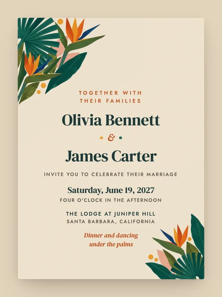 Paradise digital wedding invitation in Sand