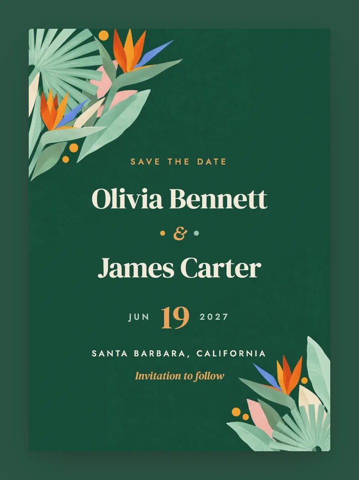 Paradise digital save the date in Emerald