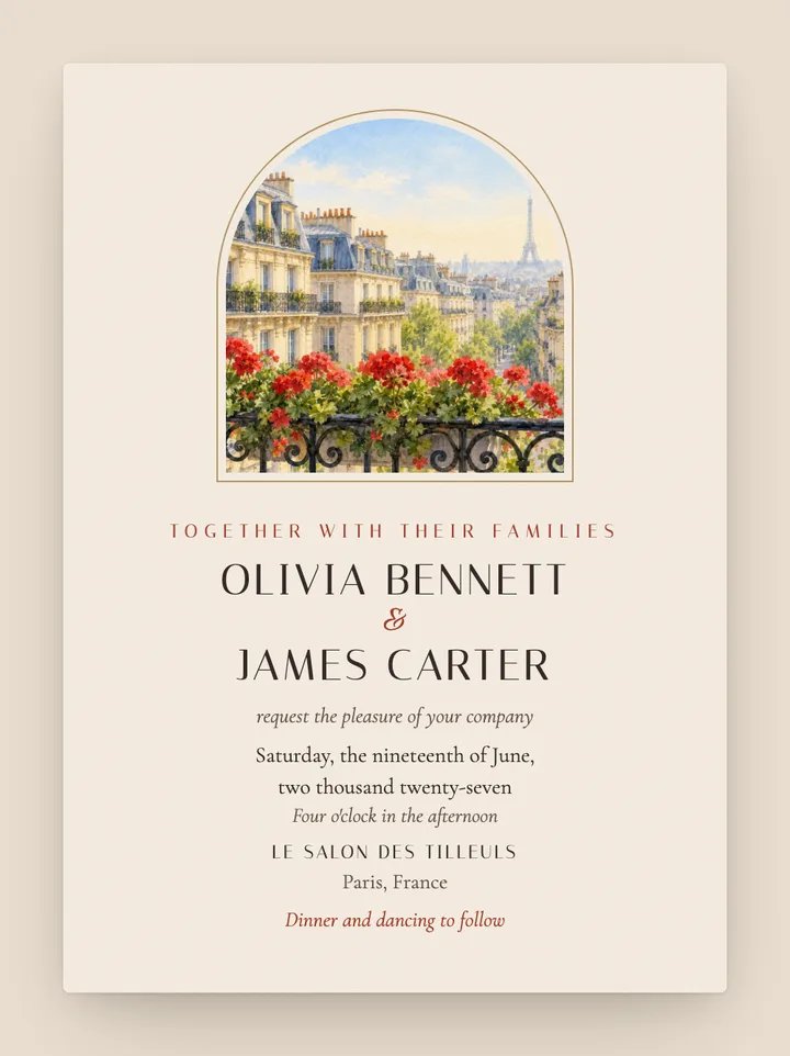 Paris digital wedding invitation in Champagne