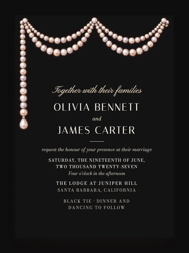 Pearl digital wedding invitation in Black & Pearl