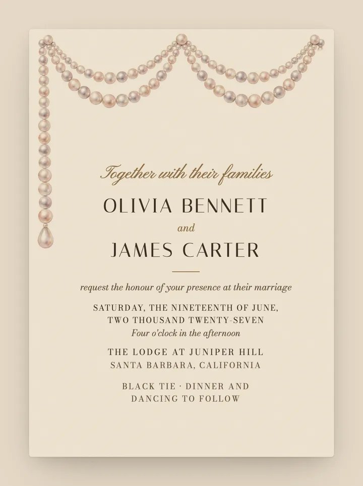 Pearl digital wedding invitation in Champagne