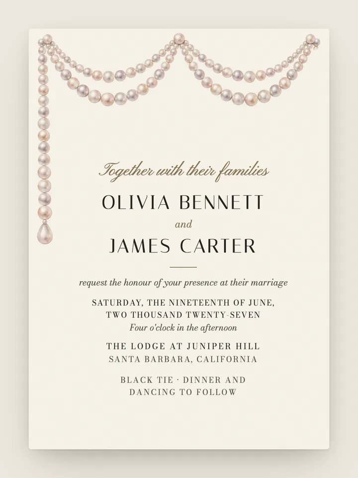 Pearl digital wedding invitation in Ivory