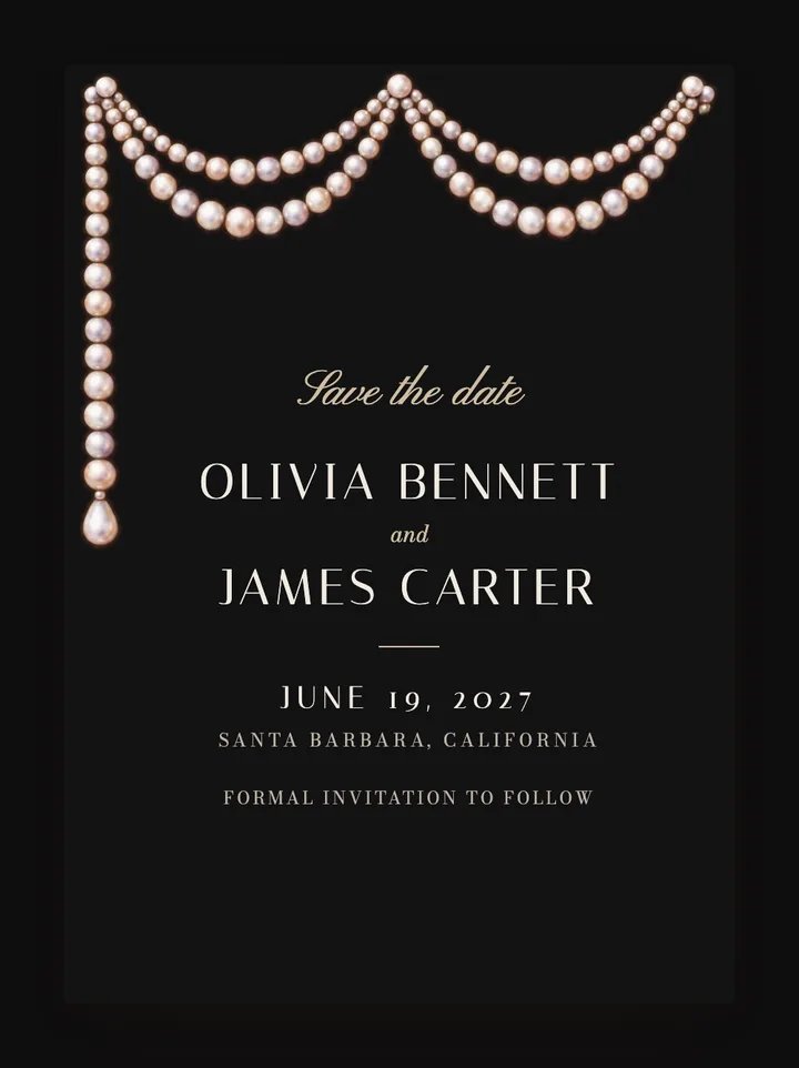 Pearl digital save the date in Black & Pearl