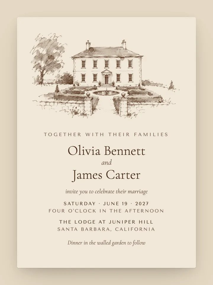 Penned digital wedding invitation in Sepia Ink