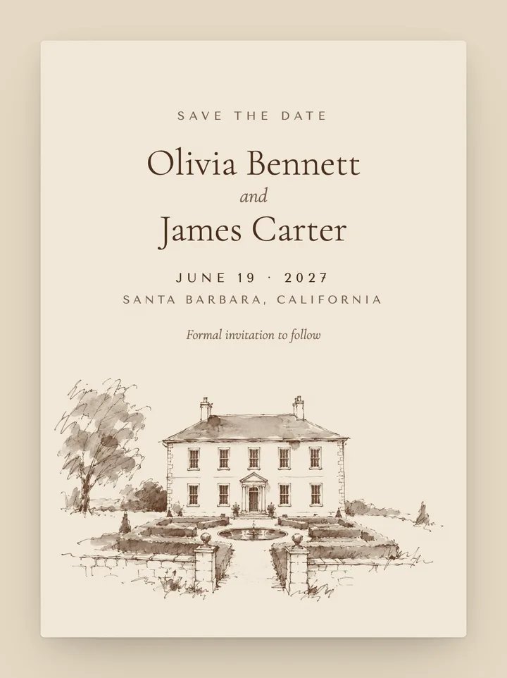 Penned digital save the date in Sepia Ink