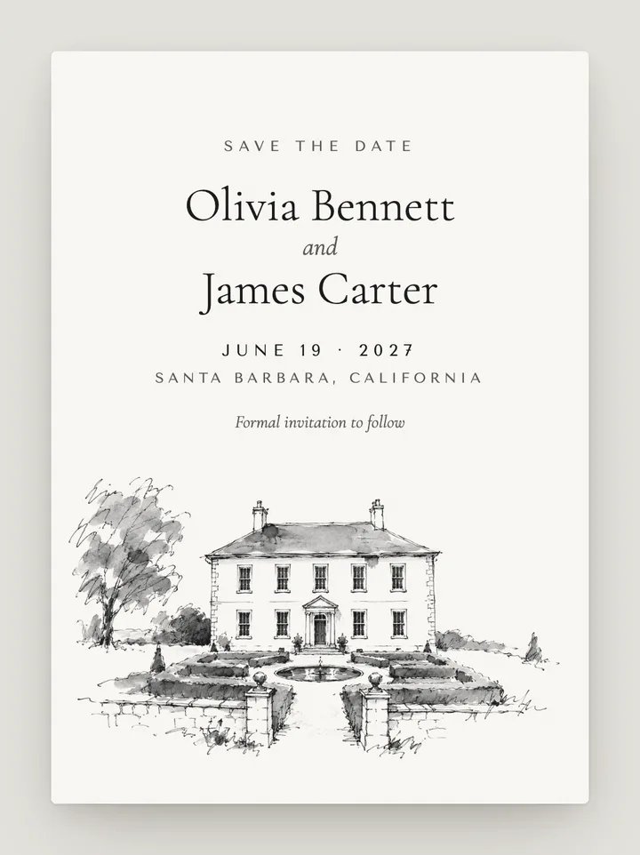 Penned digital save the date in Black & White