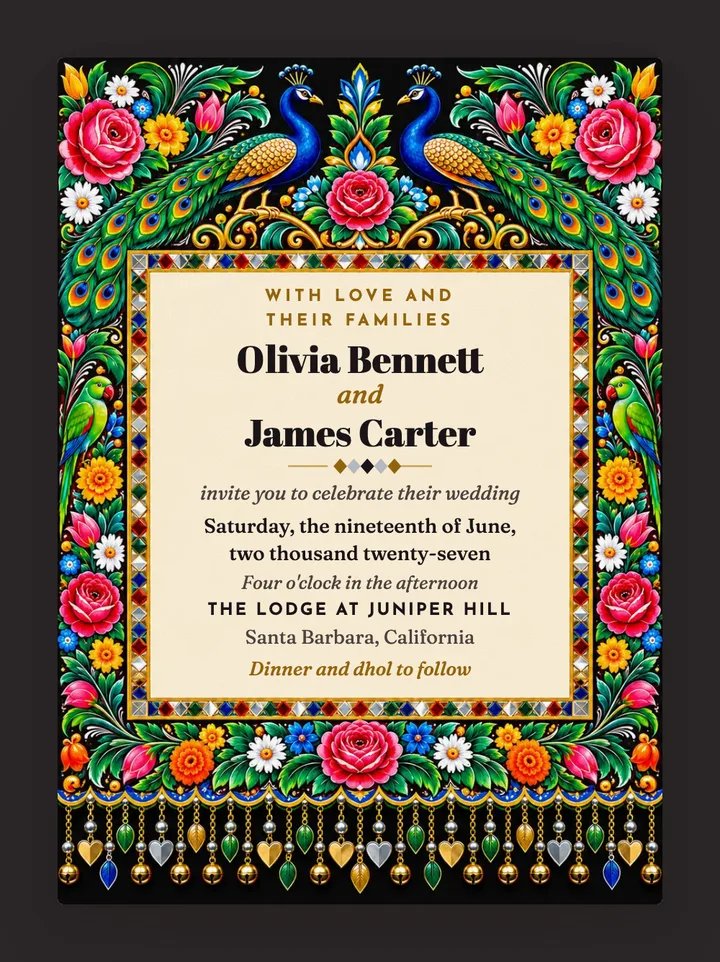 Phool Patti digital wedding invitation in Black & Gold
