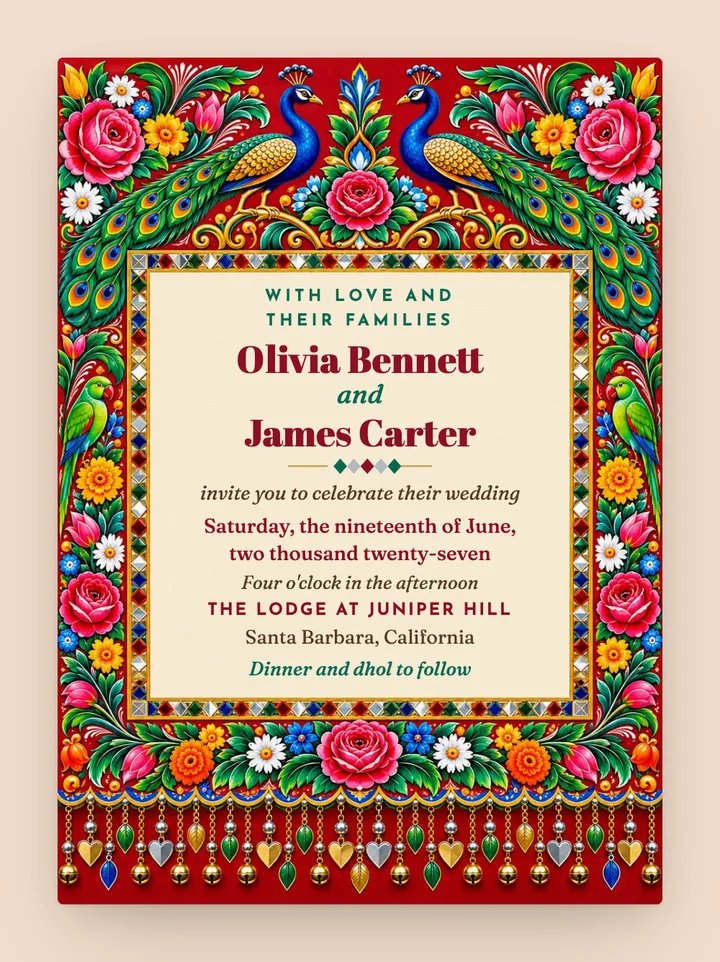 Phool Patti digital wedding invitation in Cherry Red