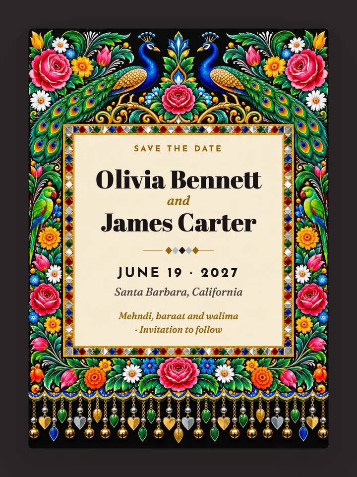 Phool Patti digital save the date in Black & Gold