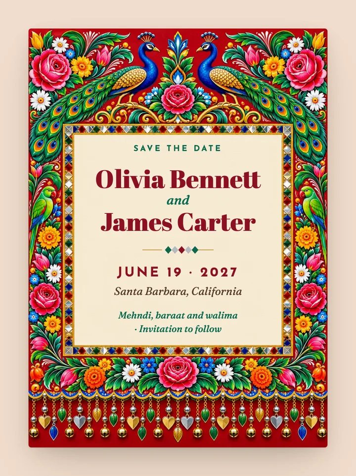 Phool Patti digital save the date in Cherry Red