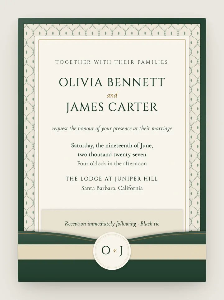 Pocketfold digital wedding invitation in Forest Green