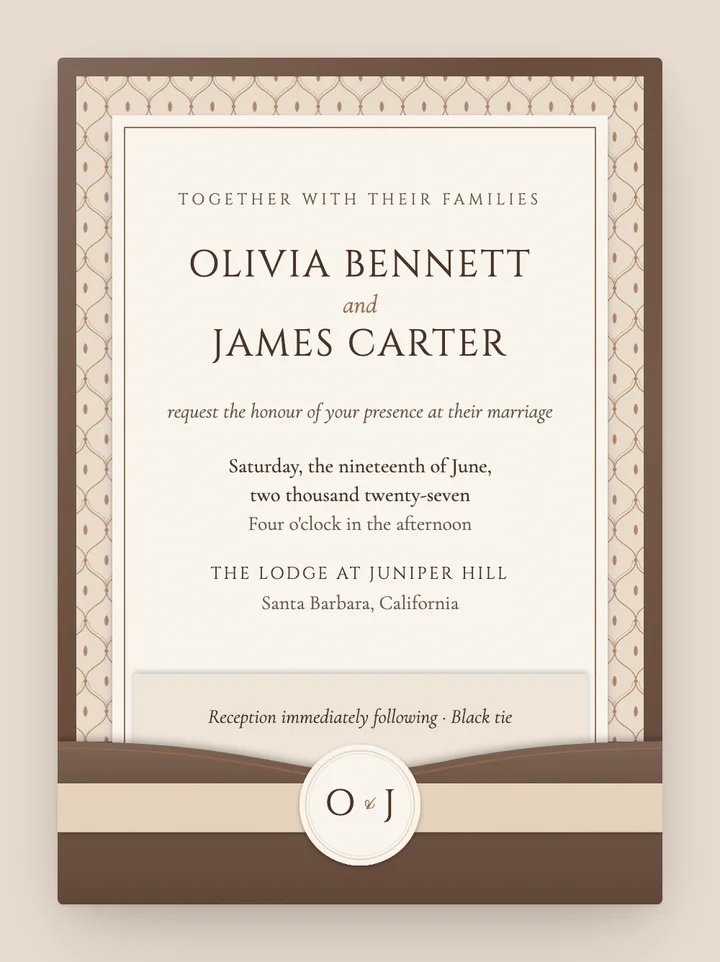 Pocketfold digital wedding invitation in Mocha