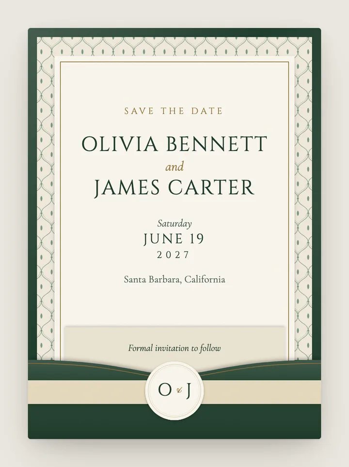 Pocketfold digital save the date in Forest Green