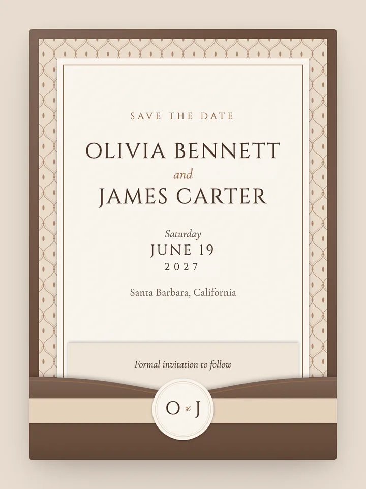Pocketfold digital save the date in Mocha