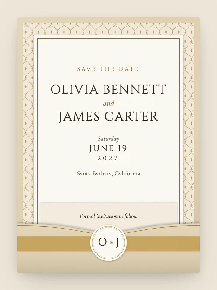 Pocketfold digital save the date in Ivory & Gold
