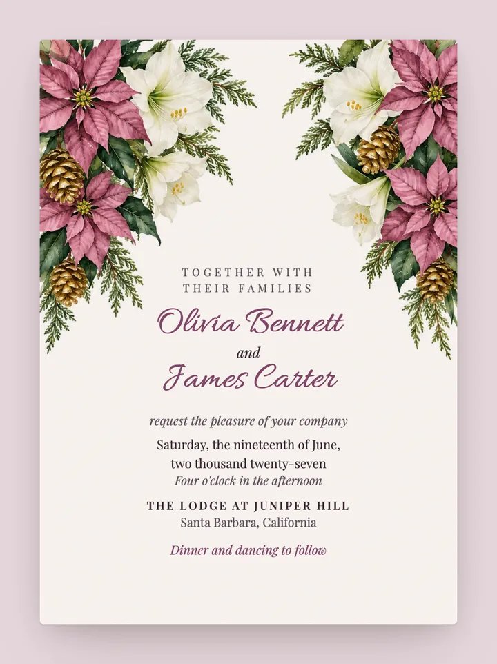 Poinsettia digital wedding invitation in Mauve