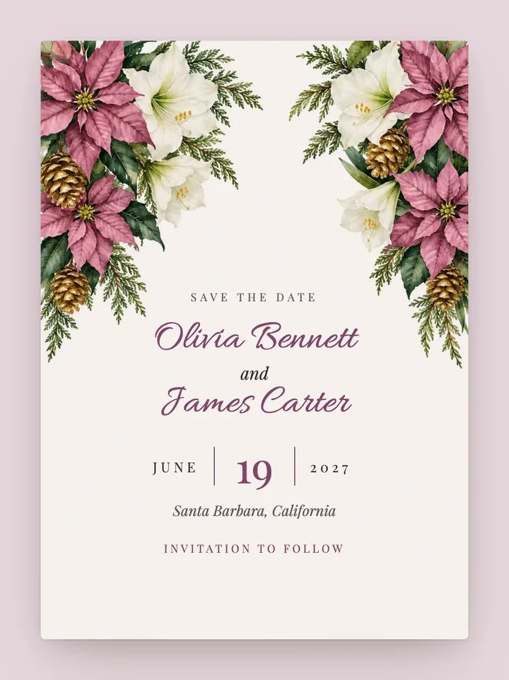 Poinsettia digital save the date in Mauve