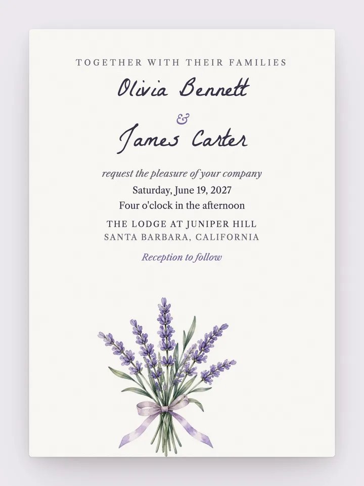 Provence digital wedding invitation in Lavender
