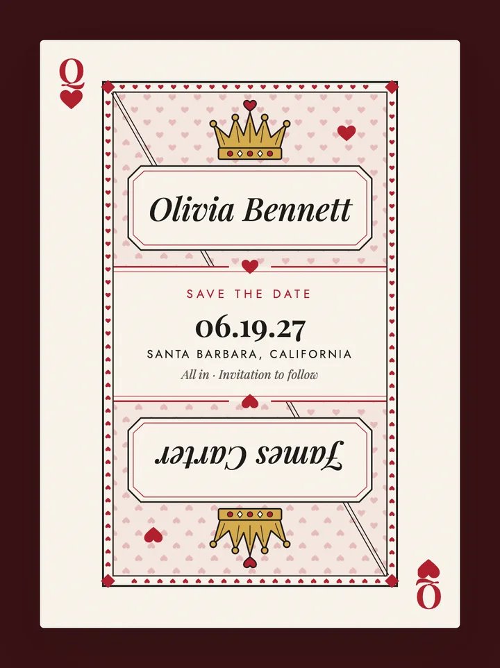 Queen of Hearts digital save the date in Classic Red