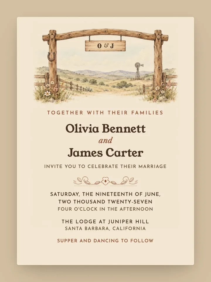 Ranch digital wedding invitation in Leather