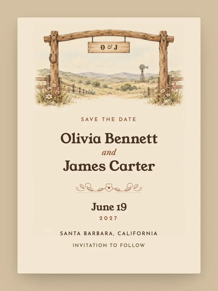 Ranch digital save the date in Leather