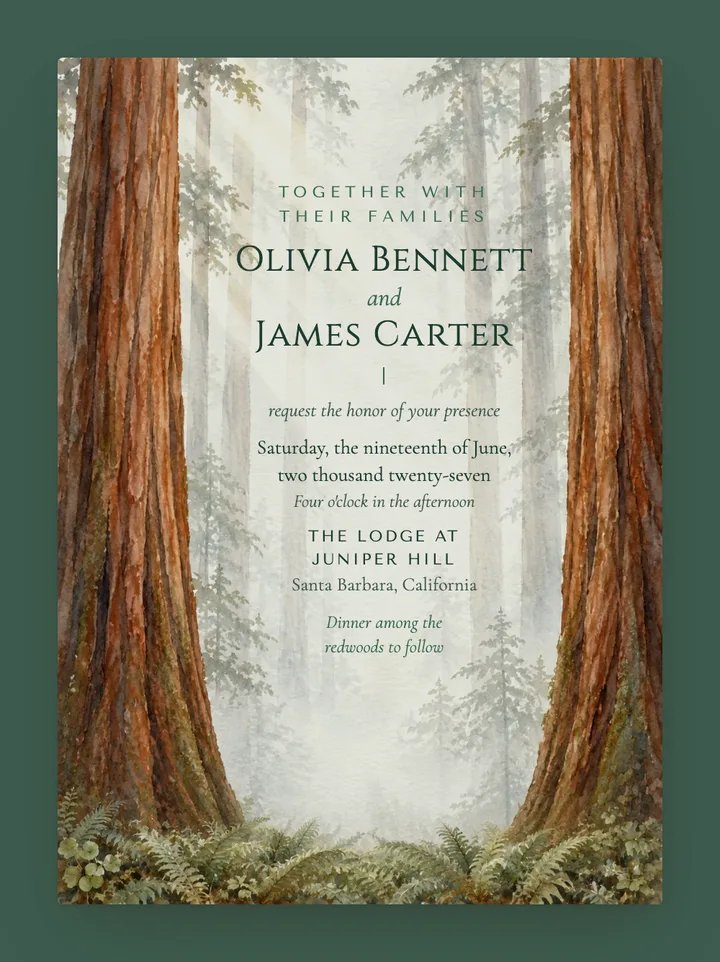 Redwood digital wedding invitation in Emerald