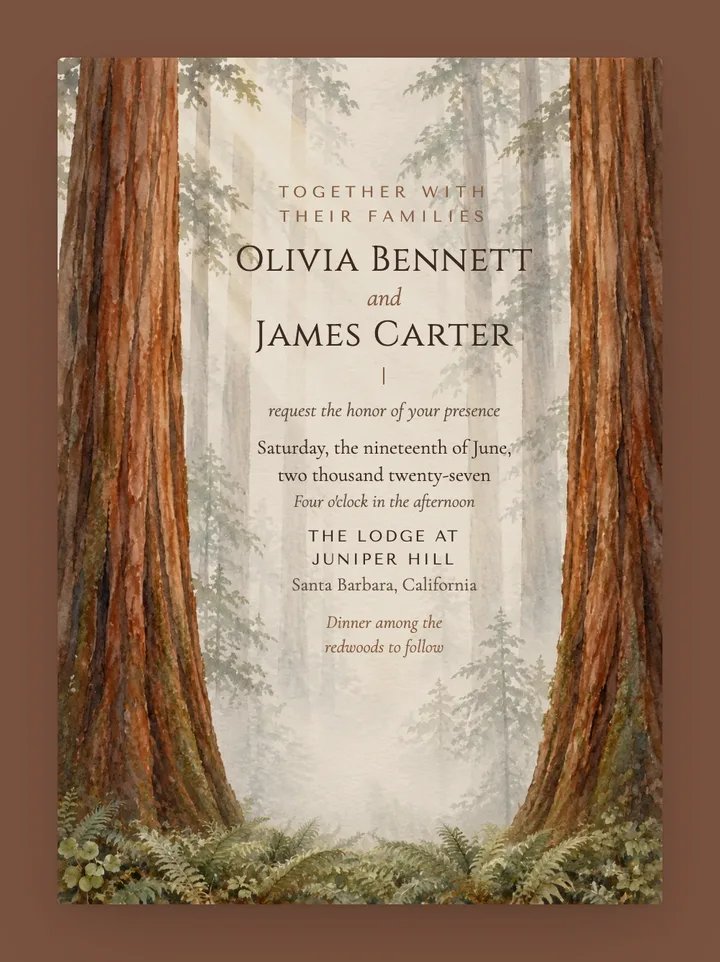 Redwood digital wedding invitation in Mocha