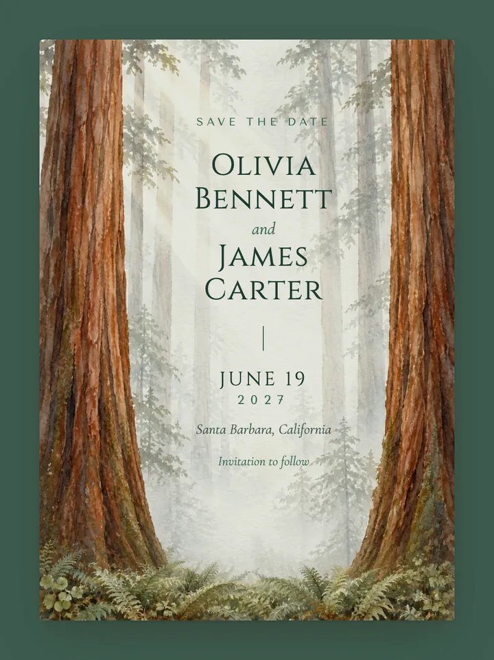 Redwood digital save the date in Emerald