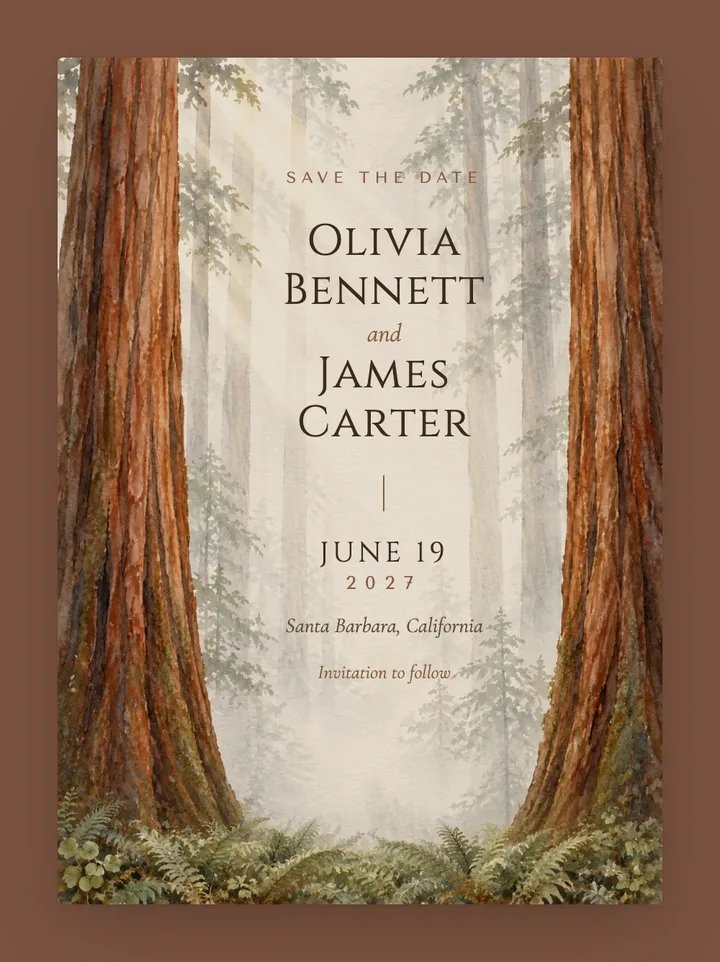 Redwood digital save the date in Mocha