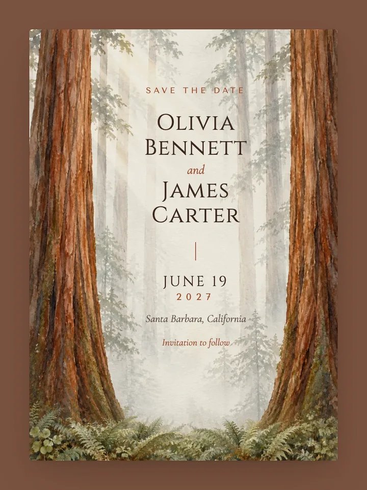 Redwood digital save the date in Rust & Ivory