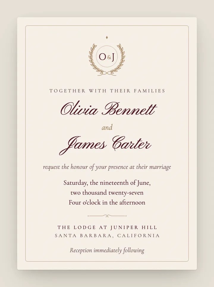 Regent digital wedding invitation in Claret