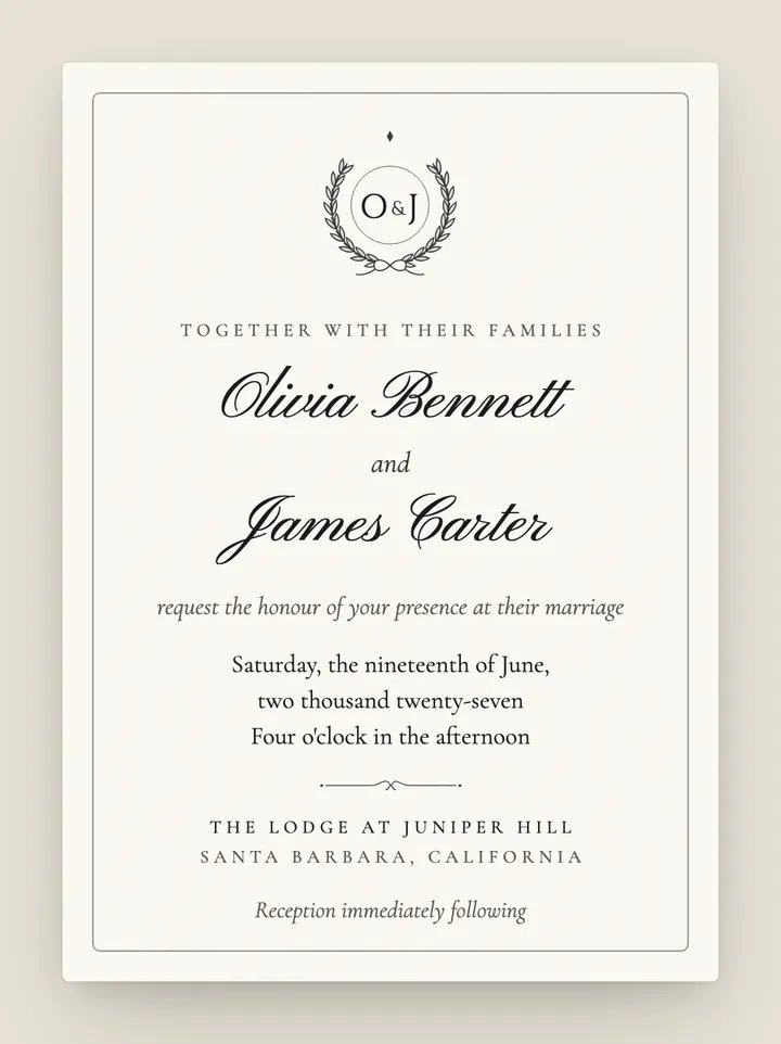 Regent digital wedding invitation in Ink
