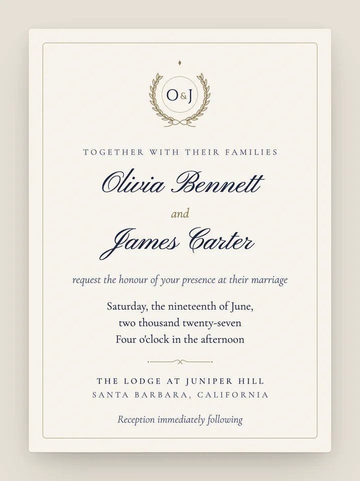 Regent digital wedding invitation in Navy