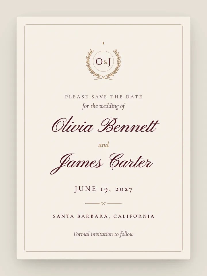 Regent digital save the date in Claret