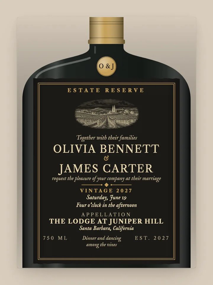 Reserve digital wedding invitation in Black & Gold