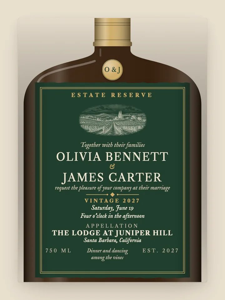 Reserve digital wedding invitation in Forest Green