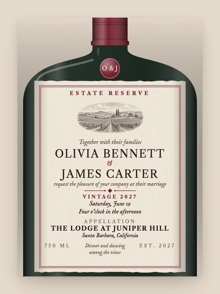 Reserve digital wedding invitation in Ivory & Burgundy