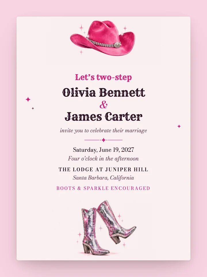 Rhinestone digital wedding invitation in Hot Pink