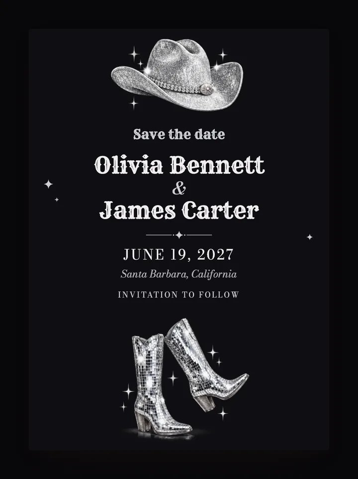 Rhinestone digital save the date in Silver & Black