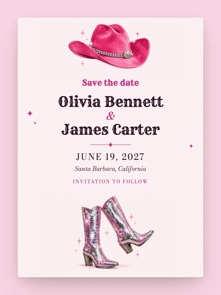 Rhinestone digital save the date in Hot Pink