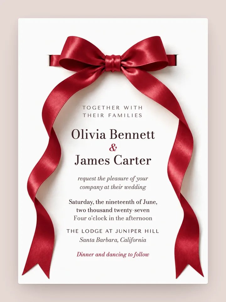 Ribbon digital wedding invitation in Cherry