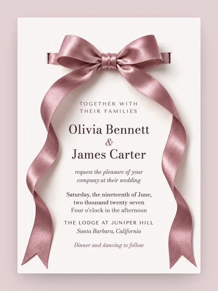 Ribbon digital wedding invitation in Mauve