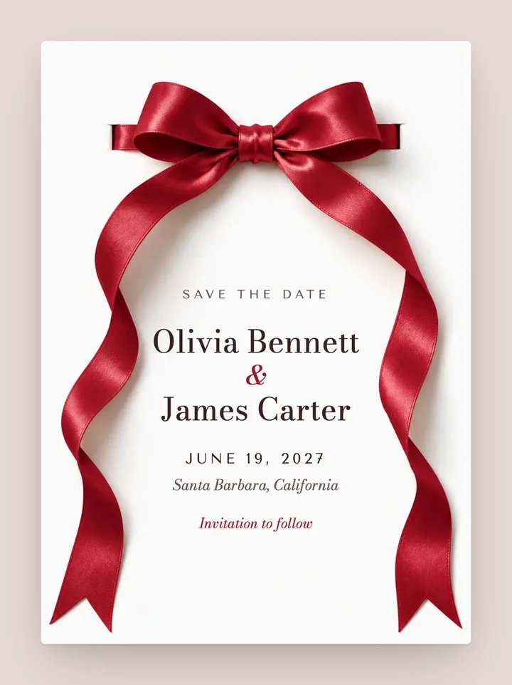 Ribbon digital save the date in Cherry