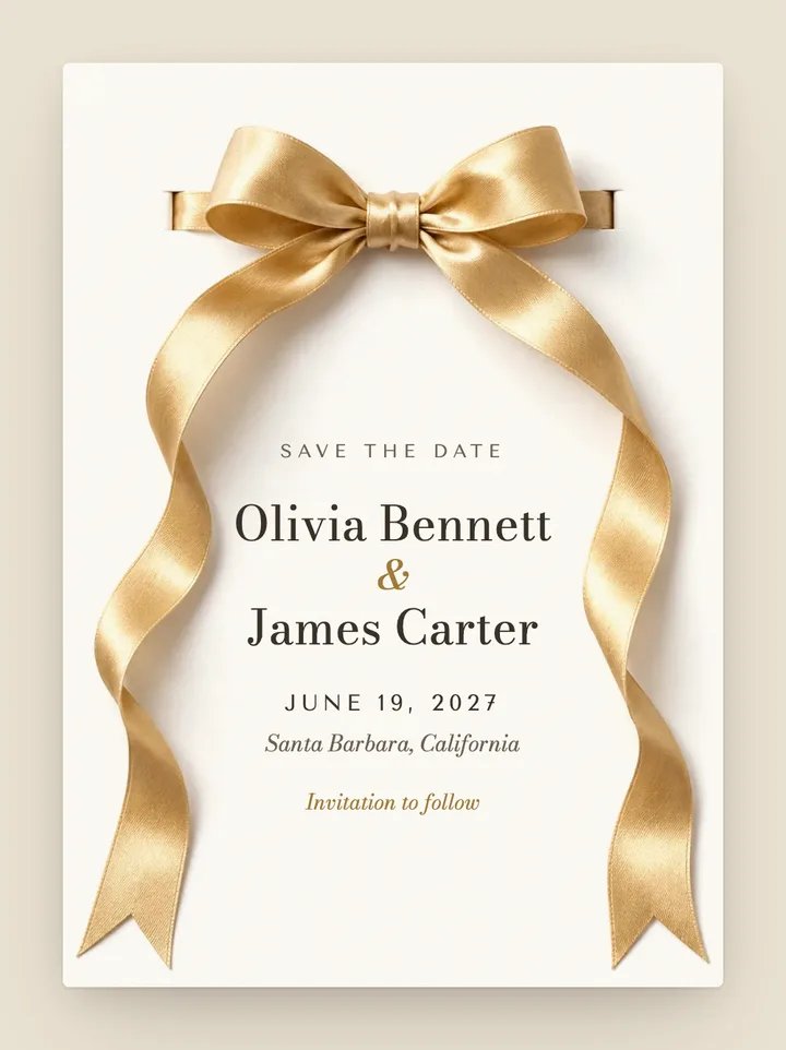Ribbon digital save the date in Ivory & Gold