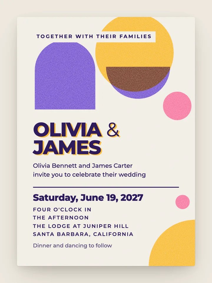 Riso Pop digital wedding invitation in Violet & Sun