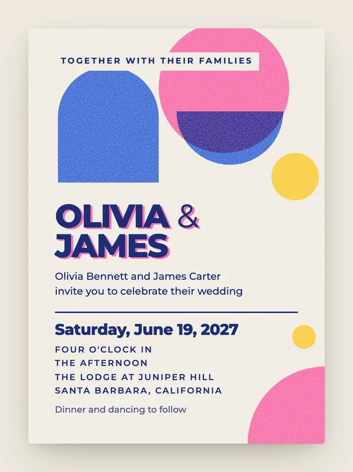 Riso Pop digital wedding invitation in Pink & Blue