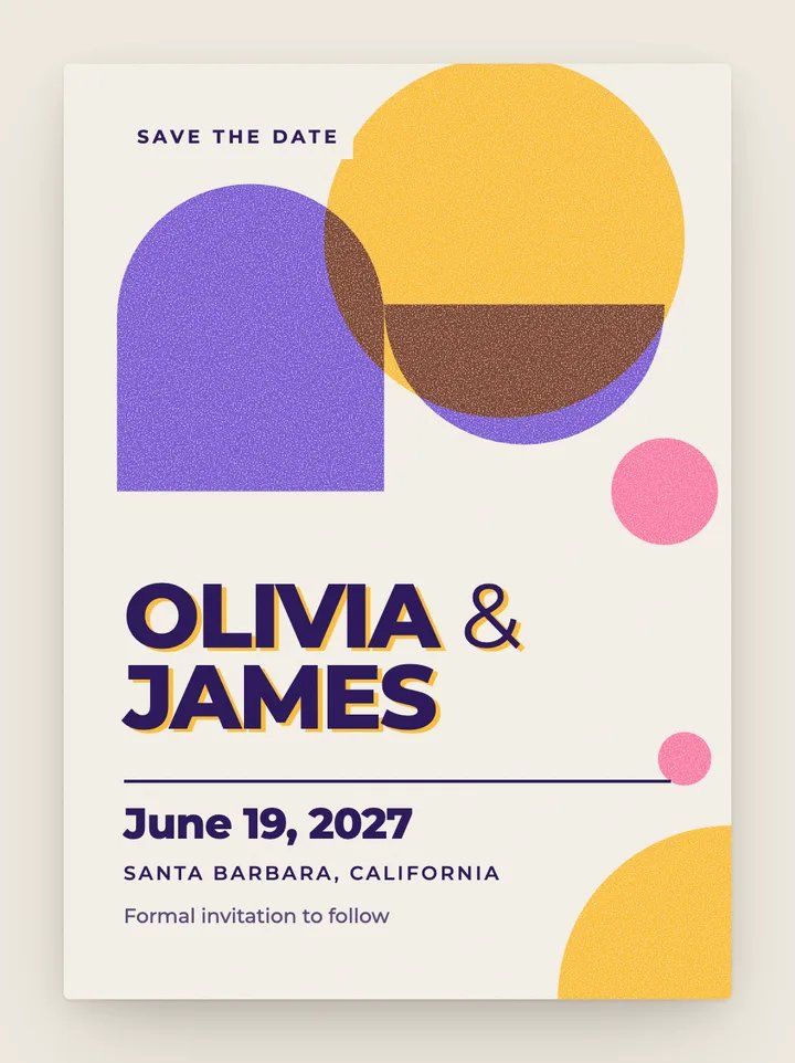 Riso Pop digital save the date in Violet & Sun